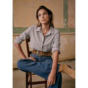 Sezane Striped Button Down Shirt - Black and White